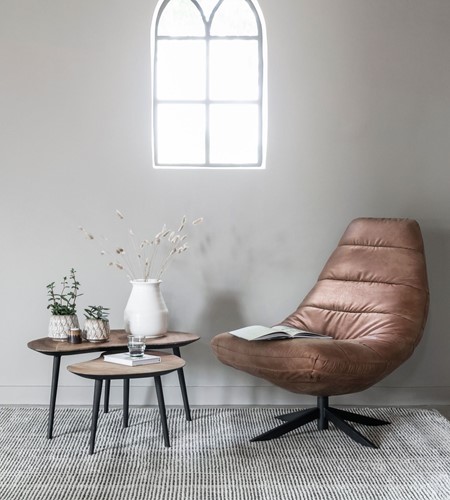 HI 301180 Coffee table Organus Natural + ML 749835 Lounge chair Blaze_Sfeer